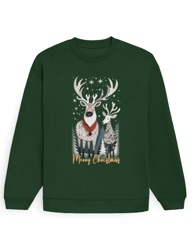Unisex Oversized Sweatshirt Reindeer – Merry Christmas Edition | UH35 Bottle Green GlowZonePrints