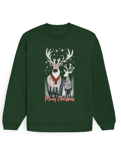 Unisex Oversized Sweatshirt Reindeer –Merry Christmas Edition | UH35 Bottle Green GlowZonePrints