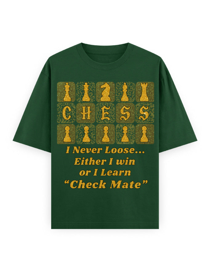 Unisex Oversized Classic T-Shirt -Chess (Gold Edition) Bottle Green GlowZonePrints