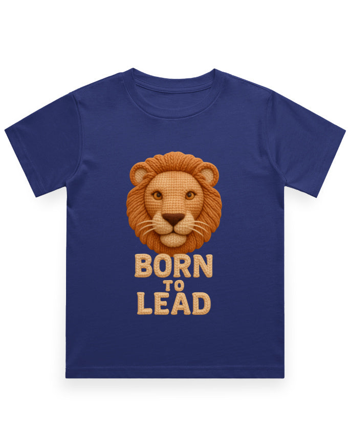 Kids Crew Neck T-Shirt – Born to Lead Lion Edition Royal Blue GlowZonePrints
