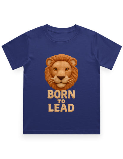 Kids Crew Neck T-Shirt – Born to Lead Lion Edition Royal Blue GlowZonePrints