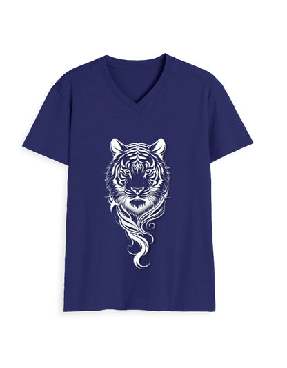 Unisex V-Neck T-Shirt – Tiger Halftone Design Royal Blue GlowZonePrints