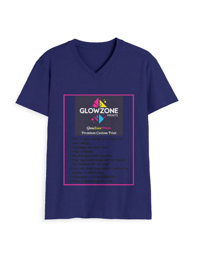 Unisex V Neck T-Shirt | UV34 (Custom Print) Royal Blue GlowZonePrints