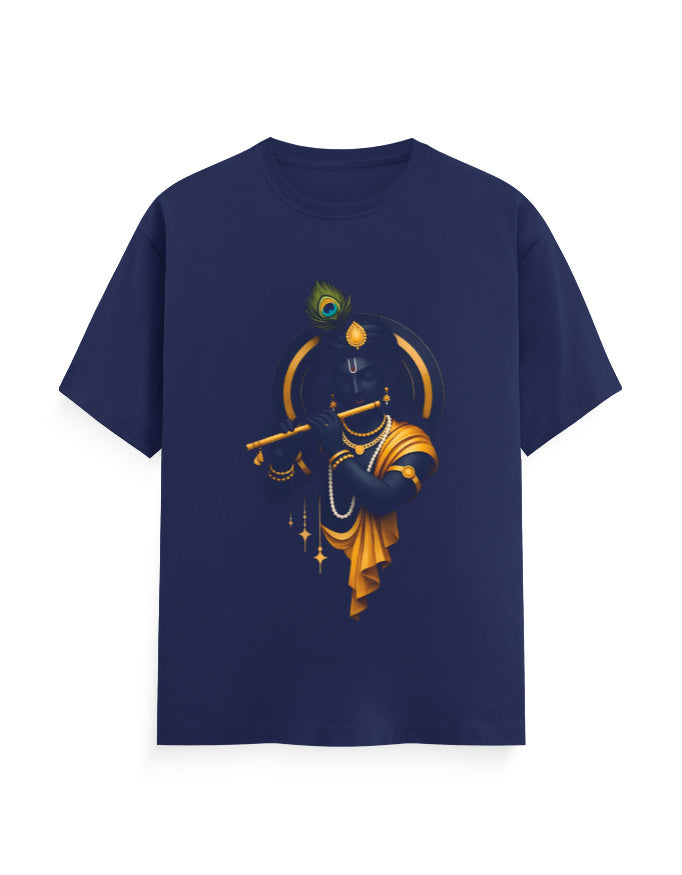 Unisex Classic Crew T-Shirt – Krishna Playing Flute Royal Blue GlowZonePrints