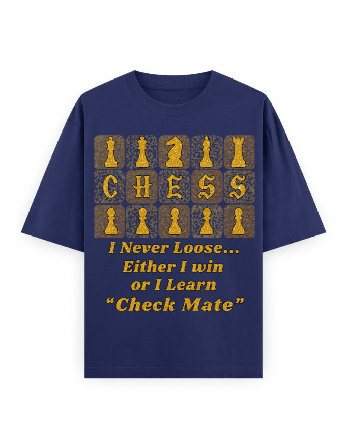 Unisex Oversized Classic T-Shirt -Chess (Gold Edition) Royal Blue GlowZonePrints