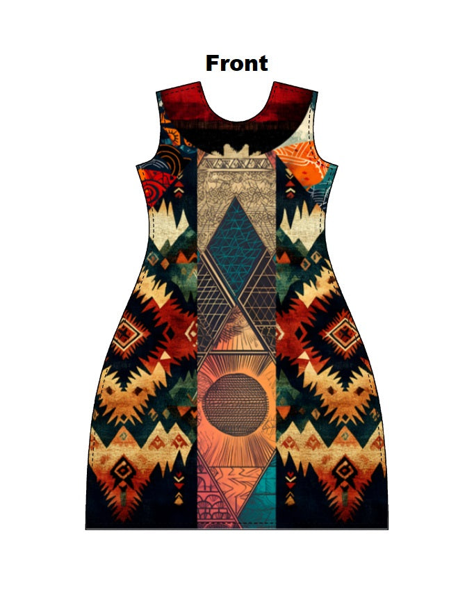 Women's AOP A-Line Dress – Tribal Geometric Bohemian Pattern