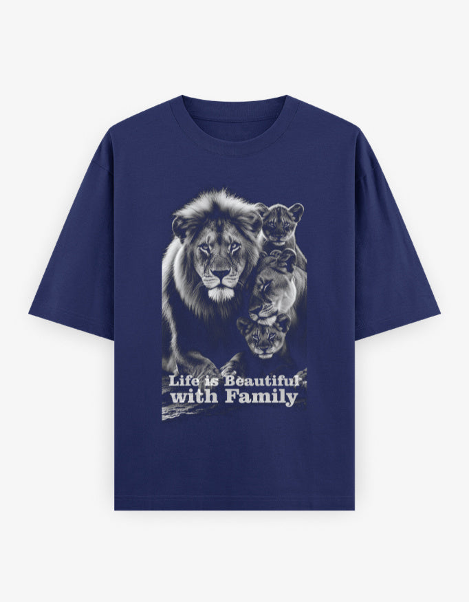 Oversized Classic T-Shirt – Life Is Beautiful with Family Royal Blue GlowZonePrints