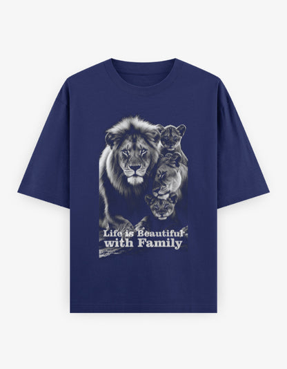 Oversized Classic T-Shirt – Life Is Beautiful with Family Royal Blue GlowZonePrints
