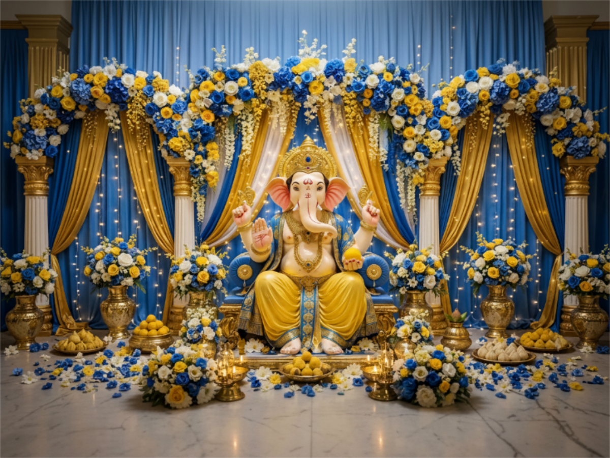 Ganesh Festival Tapestry – (16 Unique Designs) Design08 40x50 In GlowZonePrints