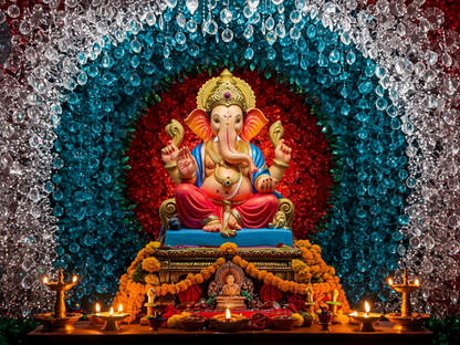 Ganesh Festival Tapestry – (16 Unique Designs) Design12 40x50 In GlowZonePrints