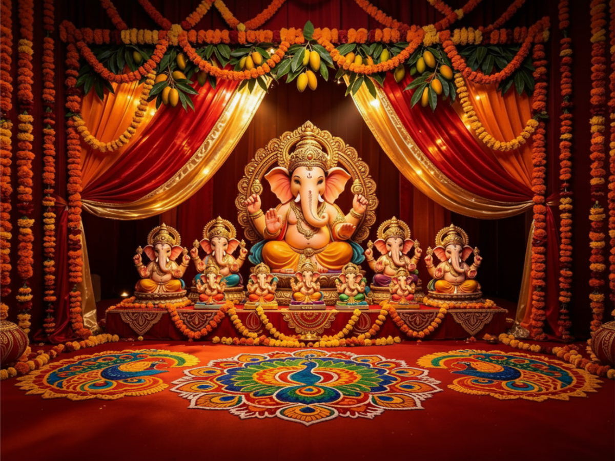 Ganesh Festival Tapestry – (16 Unique Designs) Design13 40x50 In GlowZonePrints