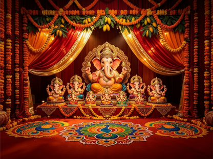 Ganesh Festival Tapestry – (16 Unique Designs) Design13 40x50 In GlowZonePrints