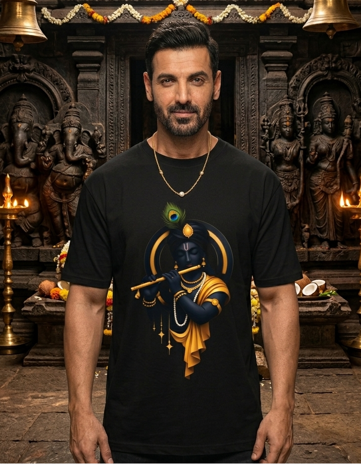Unisex Classic Crew T-Shirt – Krishna Playing Flute GlowZonePrints