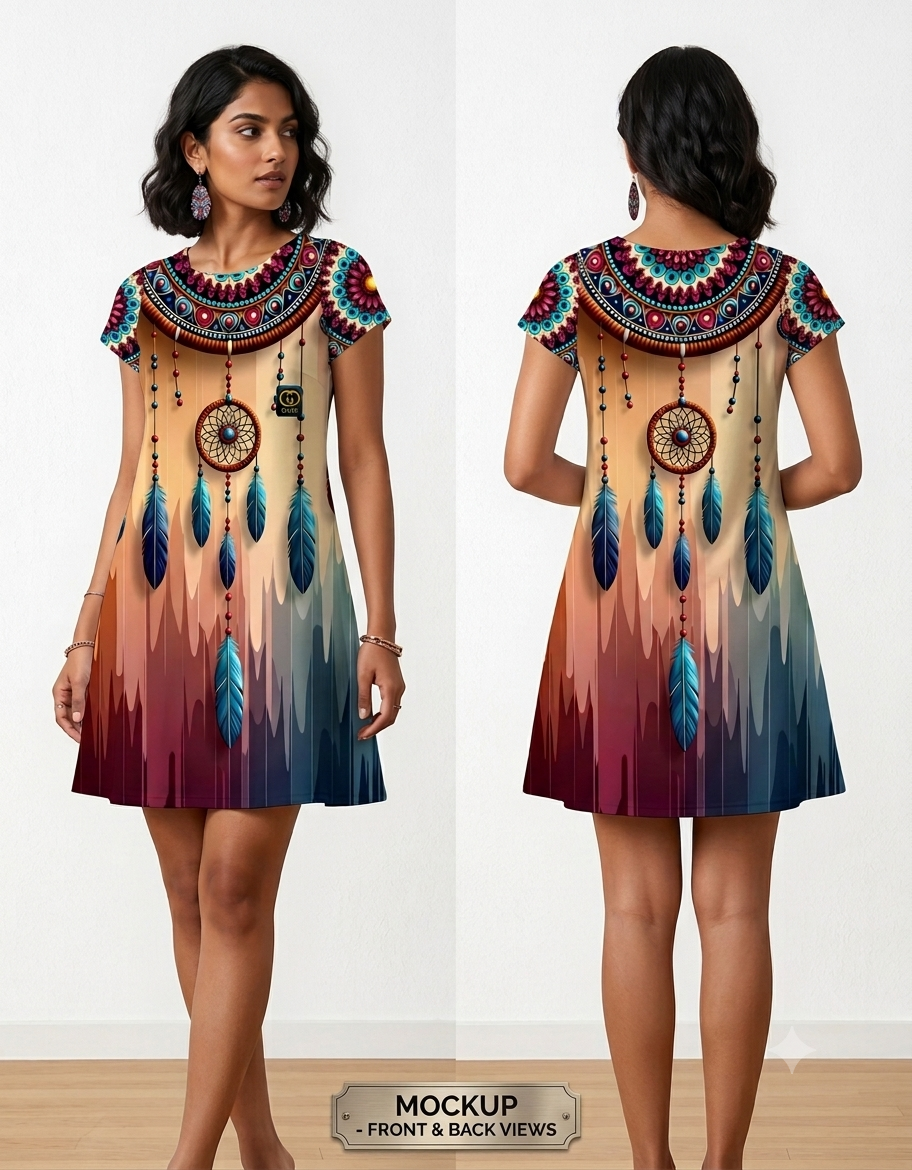 Women's AOP A-Line Dress – Dreamcatcher Bohemian Pattern