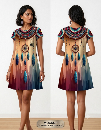 Women's AOP A-Line Dress – Dreamcatcher Bohemian Pattern