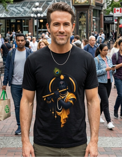 Unisex Classic Crew T-Shirt – Krishna Playing Flute GlowZonePrints