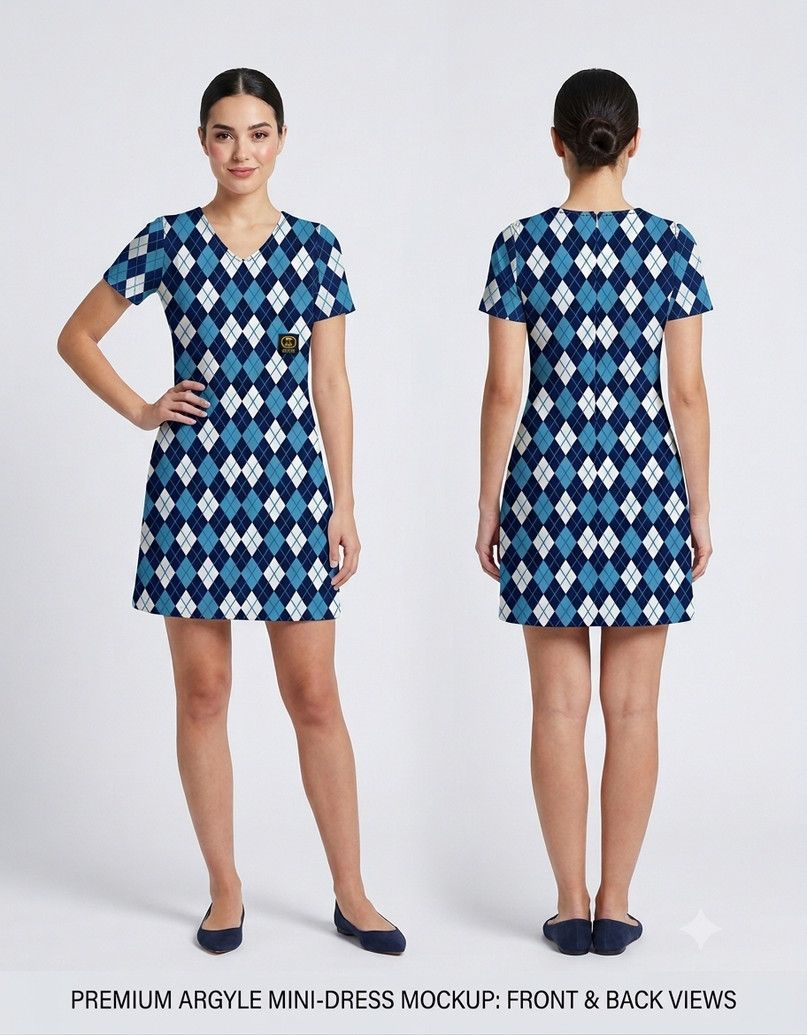 Women's AOP A-Line Dress – Classic Blue Argyle Pattern
