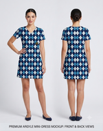 Women's AOP A-Line Dress – Classic Blue Argyle Pattern GlowZonePrints