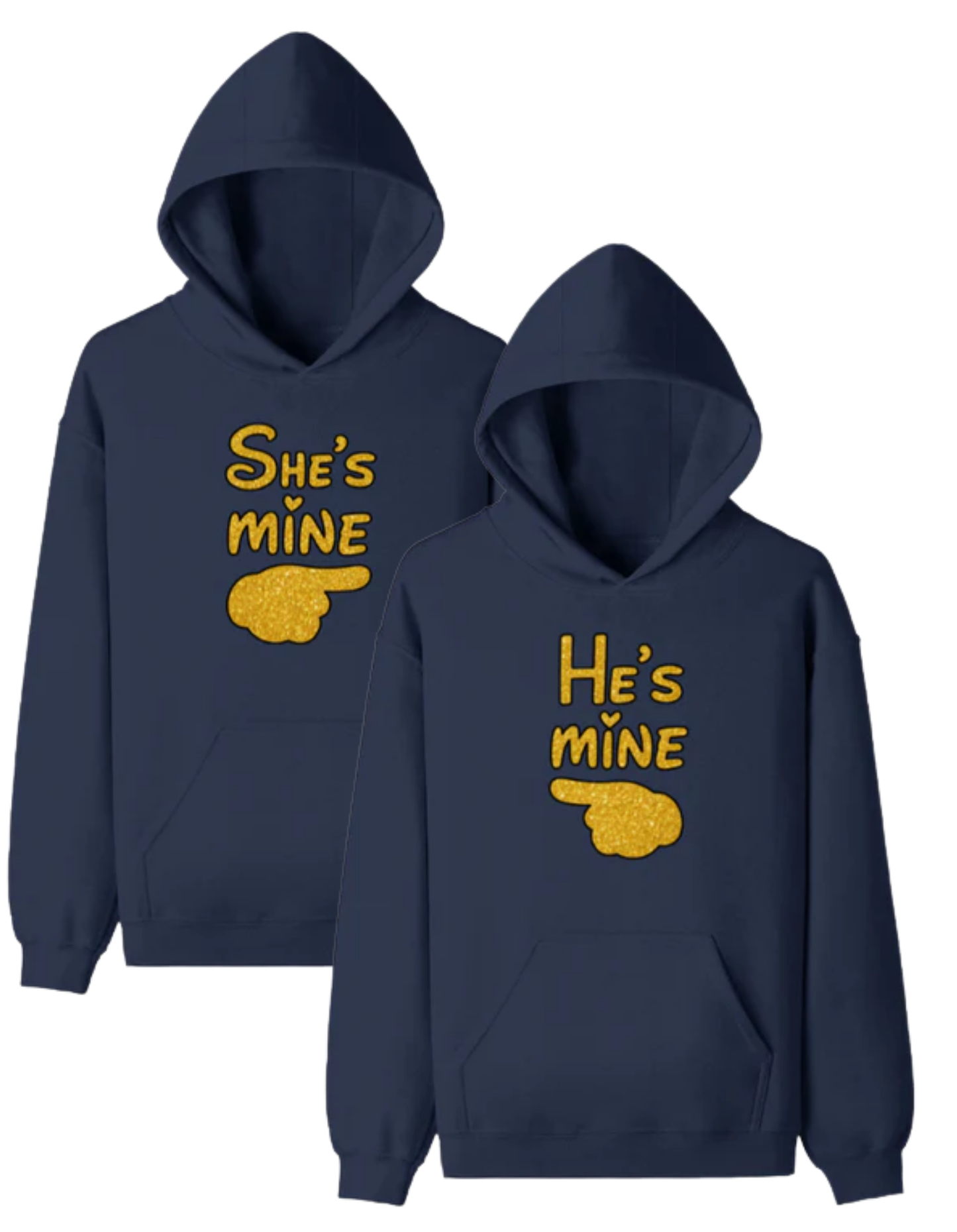 She's Mine & He's Mine Couple Hoodies Navy Blue GlowZonePrints