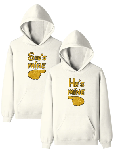 She's Mine & He's Mine Couple Hoodies Off White GlowZonePrints