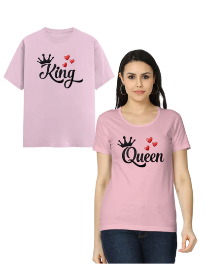 King & Queen – Embroidery Edition (Couple Set) Light Baby Pink GlowZonePrints