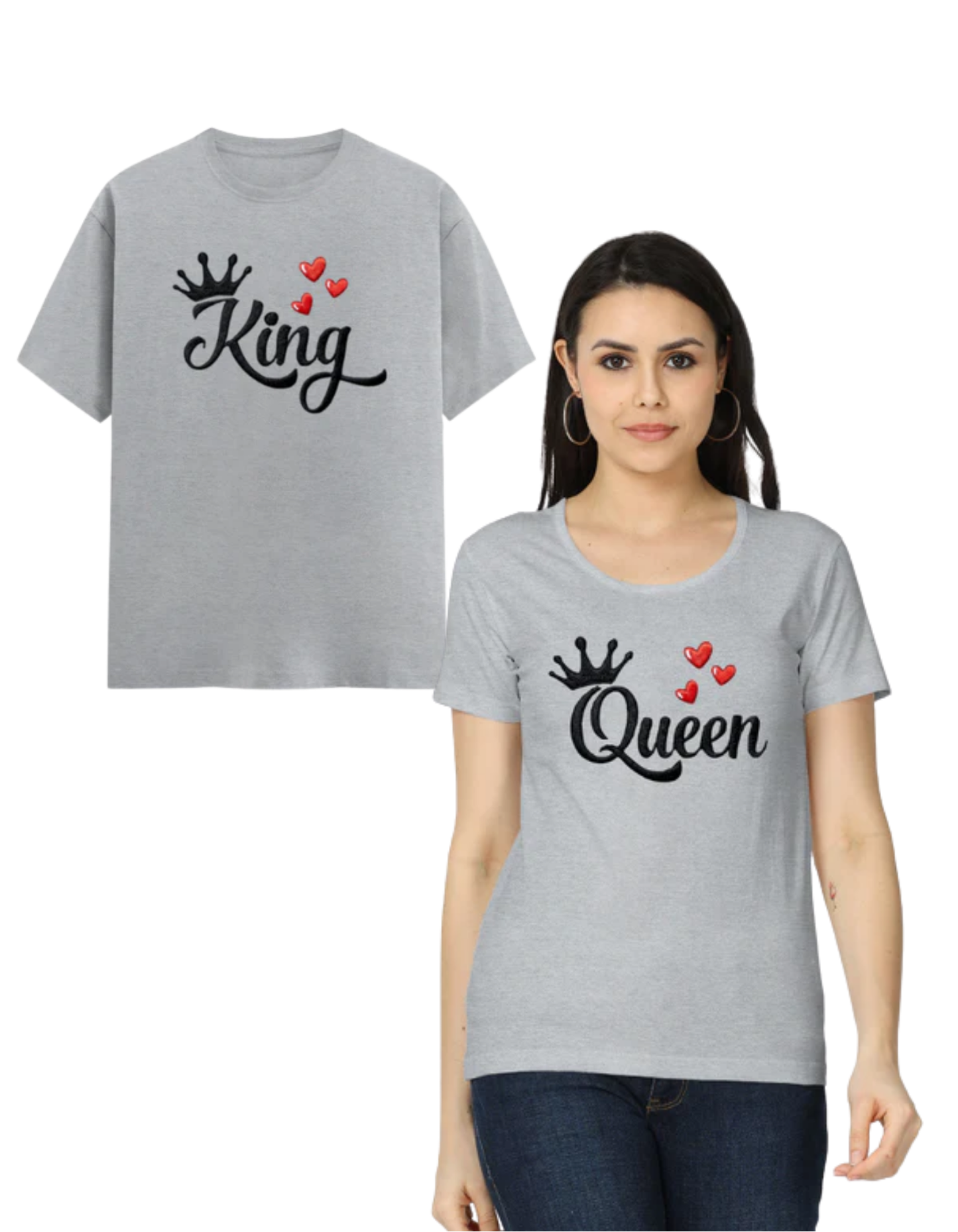 King & Queen – Embroidery Edition (Couple Set) Grey Melange GlowZonePrints