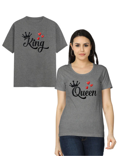 King & Queen – Embroidery Edition (Couple Set) Charcoal Melange GlowZonePrints