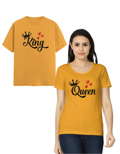 King & Queen – Embroidery Edition (Couple Set) Golden Yellow GlowZonePrints
