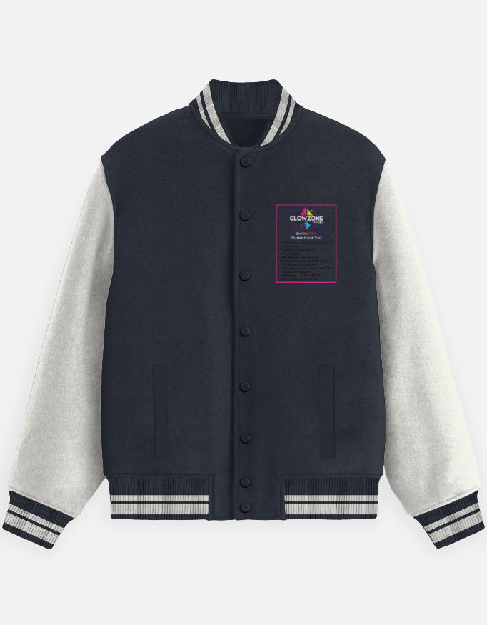 Unisex Varsity Jacket | UJ31 (Custom Print) Navy Blue GlowZonePrints