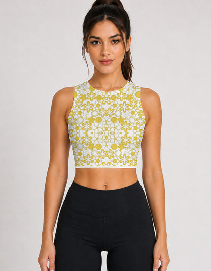 Women's AOP Sports Crop Top – Golden Floral Mandala Golden Floral Mandala GlowZonePrints