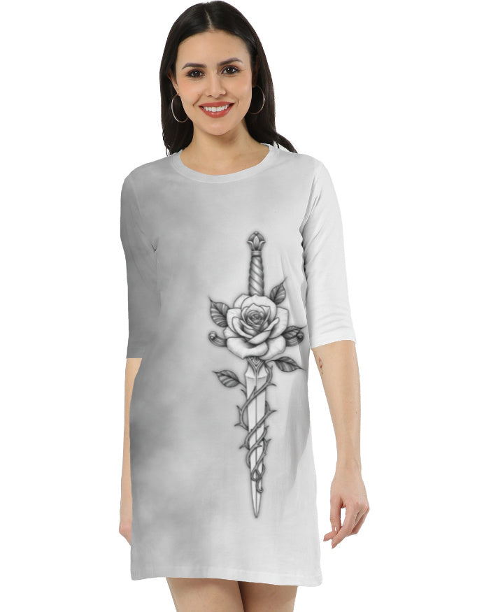 Rose Sword AOP T-Shirt Dress Sword Rose XL GlowZonePrints
