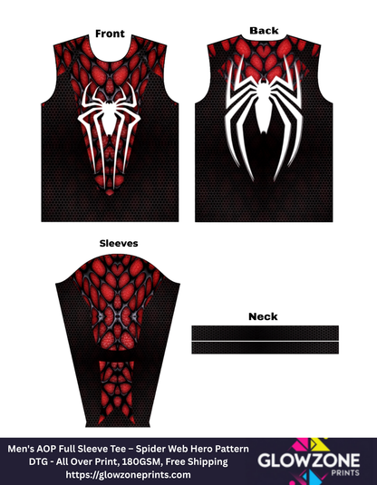 Men's AOP Full Sleeve Tee – Spider Web Hero Pattern-2