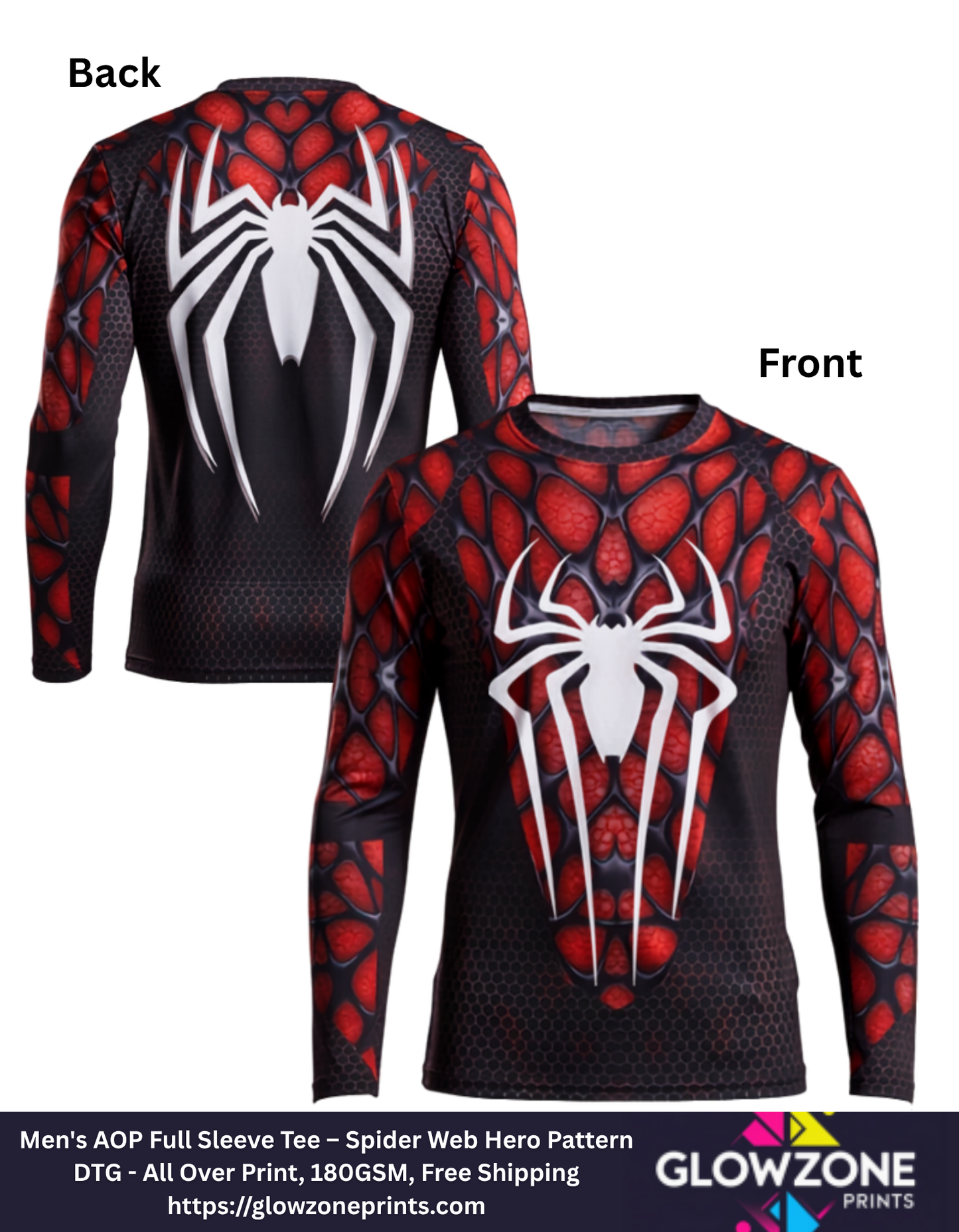 Men's AOP Full Sleeve Tee – Spider Web Hero Pattern-2