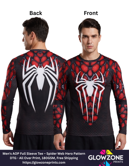 Men's AOP Full Sleeve Tee – Spider Web Hero Pattern-2