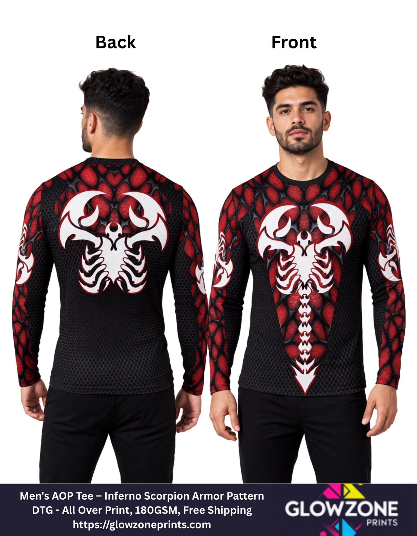 Men's AOP Full Sleeve Tee – Inferno Scorpion Armor Pattern GlowZonePrints