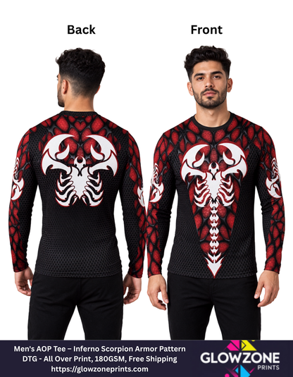 Men's AOP Full Sleeve Tee – Inferno Scorpion Armor Pattern GlowZonePrints