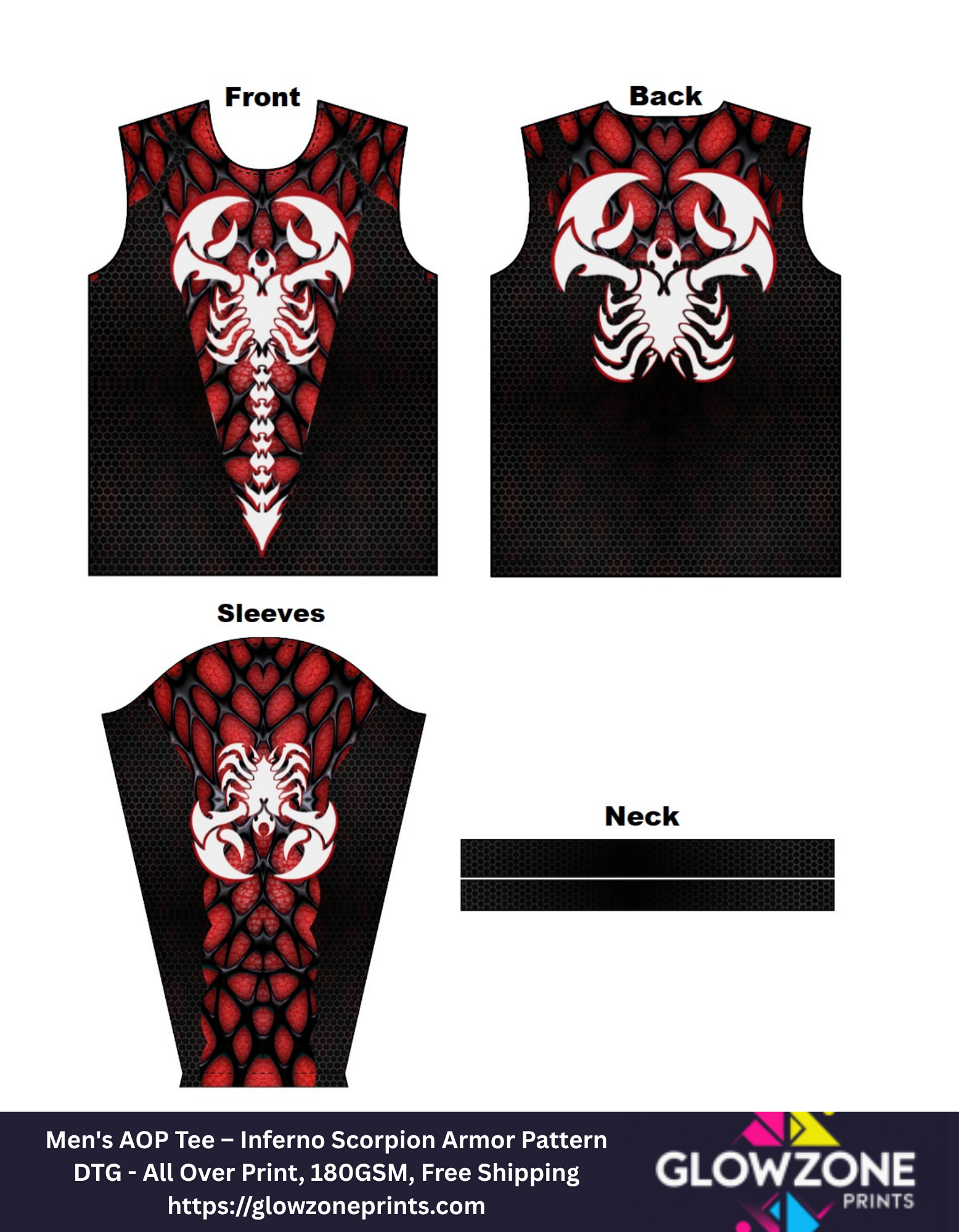Men's AOP Full Sleeve Tee – Inferno Scorpion Armor Pattern GlowZonePrints