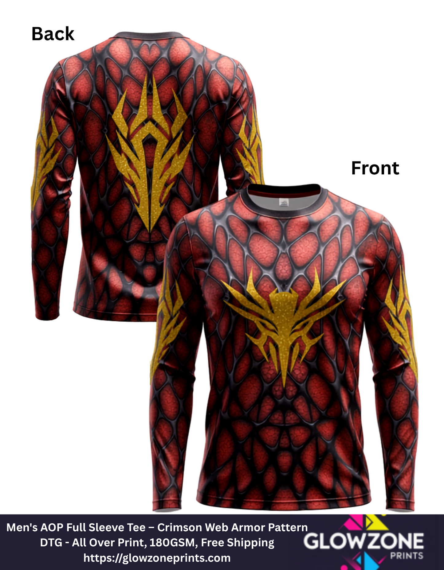 Men's AOP Full Sleeve Tee – Crimson Web Armor Pattern