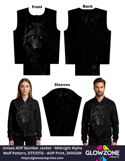 Unisex AOP Bomber Jacket – Midnight Alpha Wolf Pattern Alpha Wolf GlowZonePrints