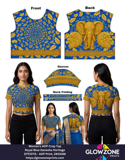 Women's AOP Crop Top – Royal Blue Ganesha Heritage