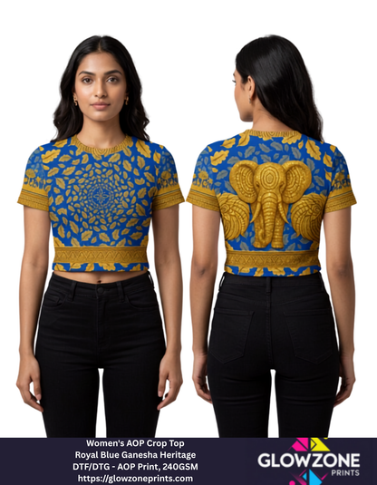 Women's AOP Crop Top – Royal Blue Ganesha Heritage