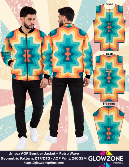 Unisex AOP Bomber Jacket – Retro Wave Geometric Pattern