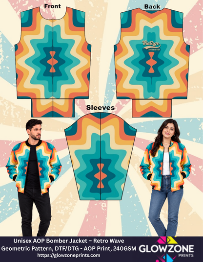 Unisex AOP Bomber Jacket – Retro Wave Geometric Pattern