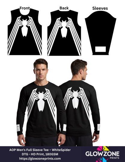 Men's AOP Full Sleeve T-Shirt – Monochrome Spider Emblem Graphic