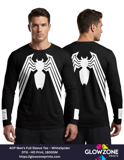 Men's AOP Full Sleeve T-Shirt – Monochrome Spider Emblem Graphic