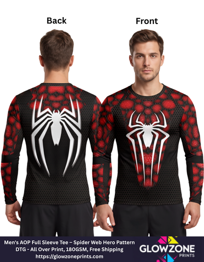 Men's AOP Full Sleeve Tee – Spider Web Hero Pattern-1