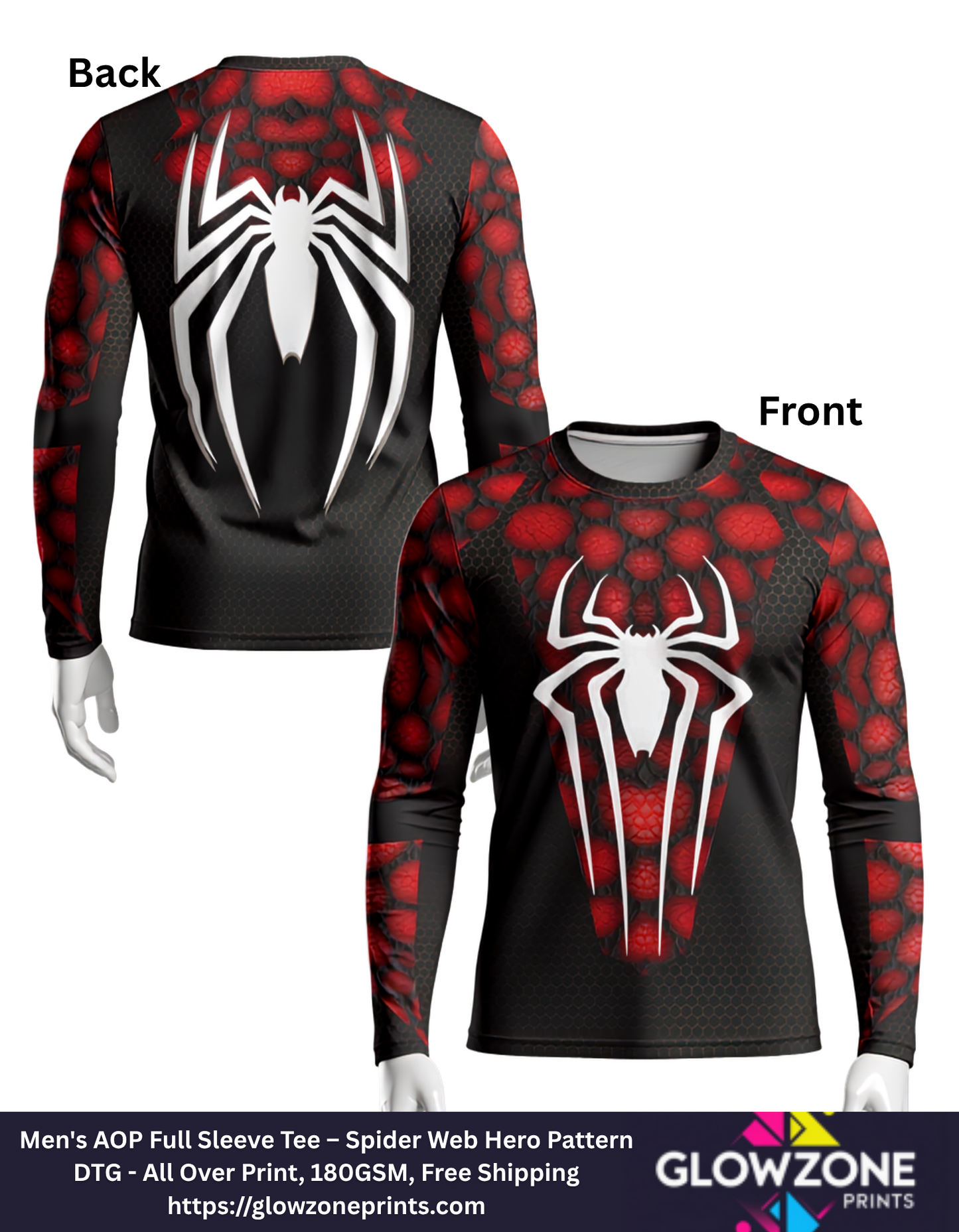 Men's AOP Full Sleeve Tee – Spider Web Hero Pattern-1