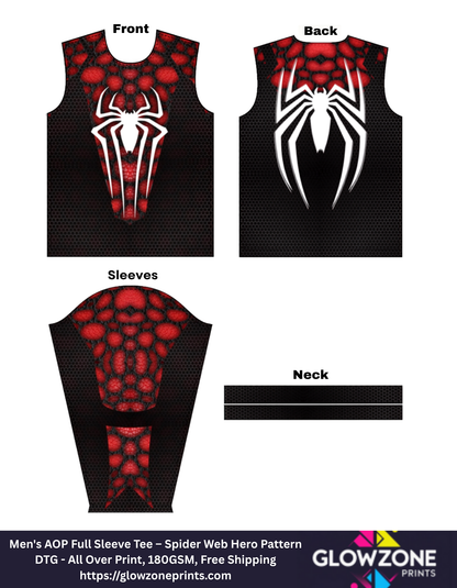Men's AOP Full Sleeve Tee – Spider Web Hero Pattern-1