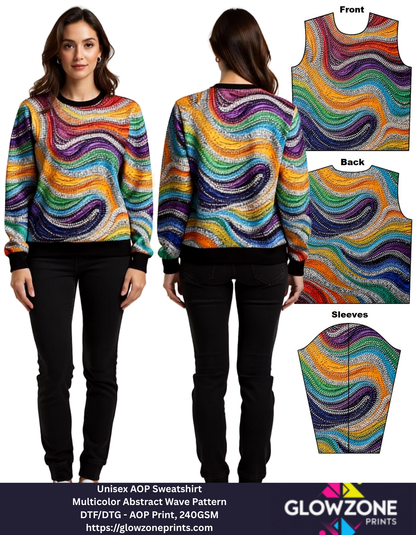 Unisex AOP Sweatshirt – Multicolor Abstract Wave Pattern GlowZonePrints