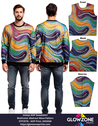 Unisex AOP Sweatshirt – Multicolor Abstract Wave Pattern GlowZonePrints